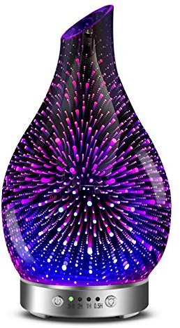 Essential Oil Diffuser 3D Glass Aromatherapy Ultrasonic Humidifier, 7 Colors LED Lights Changing, 120ml (3d firework)