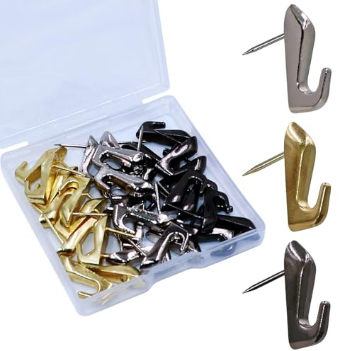 30 Stück Pinnnadel-Bilderhaken, Reißnägel für Wandaufhänger, Nägel zum Aufhängen von Bildern, dekorative Reißnägel zum Aufhängen, Pinnwandhaken (Silber & Gold & Schwarz)