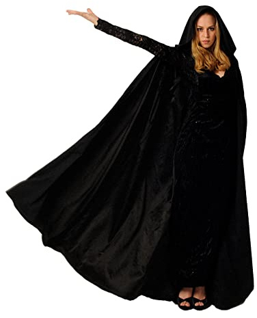 Buen Don Cape à Capuche, Costume Halloween en Velours Brillant - Parfait pour Hommes, Femmes et Enfants - Disponible en 5 Tailles - Idéal pour Halloween, Carnaval et Les Fêtes(XL, Noir)