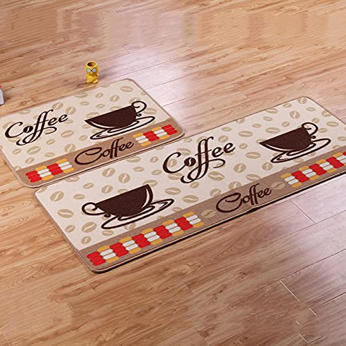 ZZDXL 2Stk Küchenteppich Kaffee Küchenläufer Teppich Für Küche Waschbarer rutschfest Läufer Küchenmatte Küchenfußmatten Mikrofaser Fußmatte Badematten Set（40X60+40X120Cm）