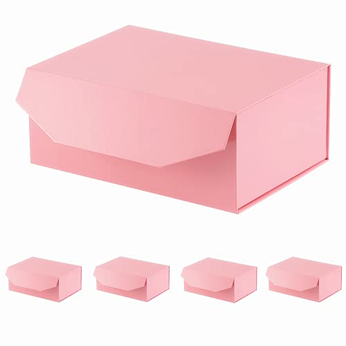 PACKGILO 5 Stück 24,1 x 17,8 x 10,2 cm rosa Geschenkbox mit Deckel für Geschenke, magnetische Geschenkbox, kleine Geschenkboxen für Verpackung, Brautjungfernantrag, Trauzeugen (glänzendes Rosa)
