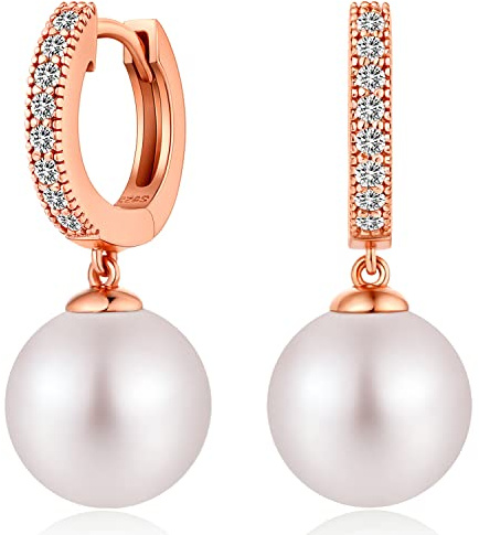 JiaYang Silber Perle Reif-Ohrringe Silber mit 18k Gelbgold vergoldet Perlenohrringe Schlafen Reifen-Ohrringe mit hängenden Perle für Damen Frauen Mädchen