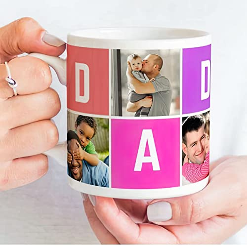 Personalized Dad Coffee Mug - Custom Photo Mug With up to 5 Photos, Best Dad Ever for Birthday and Father's Day - 11oz