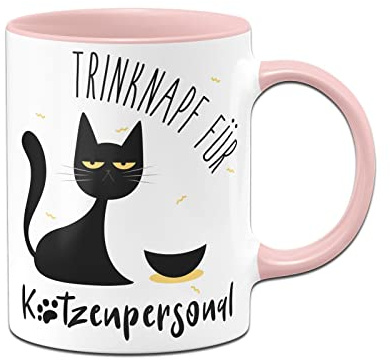 Tassenbrennerei Tasse mit Spruch Trinknapf für Katzenpersonal - Kaffeetasse lustig als Geschenk für Katzenbesitzer - Katzengeschenke (Rosa)