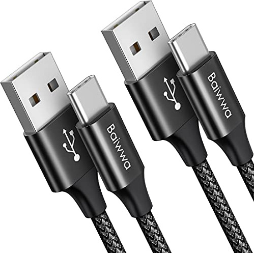Baiwwa USB C Ladekabel (1.5m 2-Stück), 3A Schnellladung USB-A auf USB-C Kabel für iPhone 15/15 Pro, Samsung Galaxy S24 S23 S22 A54 A14, und USB Typ C -Schwarz