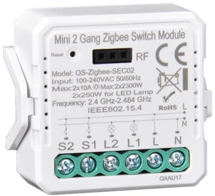 Yueyang Zigbee 2 Gang Smart-Schalter-Modul Alexa-Modul Fernbedienung und Relais Smart Life / Tuya Control kompatibel mit Alexa, Tuya HUB ZIGBEE erforderlich (ZBSEC02)
