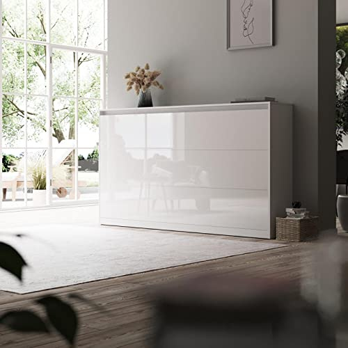 SMARTBett Schrankbett Classic 100x200 140x200 160x200 Bettschrank Wandbett Weiss/Weiss Hochglanz 100 Horizontal