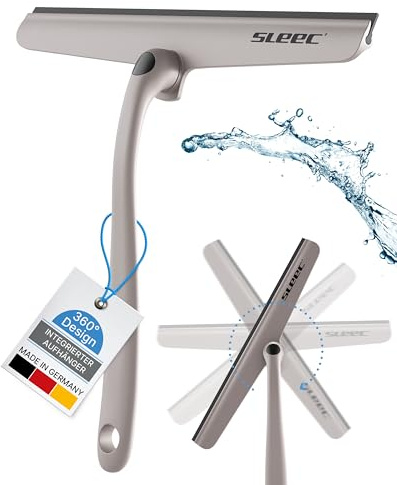 SLEEC Duschabzieher Cleanline 360 Grad drehbar, in Grau Made in Germany, Hochwertiger Duschabzieher mit integrierter Aufhängung ideal für Bad und Dusche, Badabzieher und Scheibenabzieher