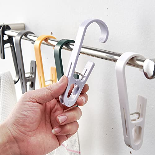 Large Clothes Pins Towel Clips, 4 Pcs Multipurpose Clothes Pins Hook, Strong Plastic Clothes Hanger. S Hook for Shower Curtain Laundry Clothes pins…