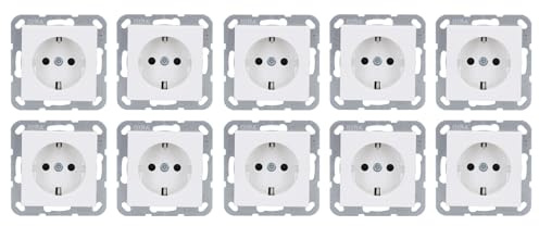 10 Stück Gira 445303 SCHUKO-Steckdose mit Steckklemmen mit Shutter Berührungsschutz System 55 Reinweiß glänzend