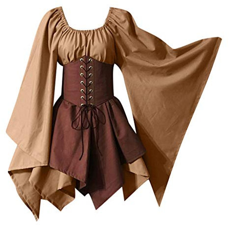 Damen Mittelalter Kleid Traditionelle Irische Gothic Kleidung Kleider Trompetenärmel Halloween Kostüm Renaissance Viktorianisches Vintage Korsett Shirtkleid Frauen Karneval Cosplay