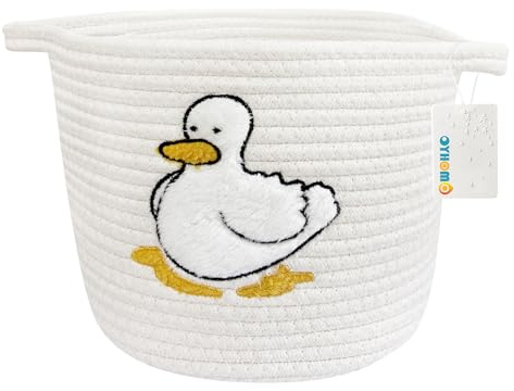 OYHOMO Aufbewahrungskorb Baumwollseil Geflochten Körbe Baby Spielzeug Korb Kinderzimmer Dekokorb zum Organisieren von Regal und Desktop - Weiß Ente