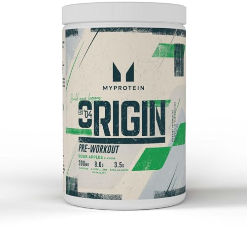 Myprotein Origin Pre-Workout Pulver – Geschmack: Saurer Apfel | 30 Portionen – 600 g | 300 mg Koffein, L-Citrullin & Beta-Alanin |