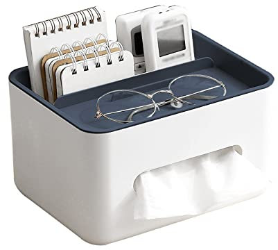 Taschentuchbox-Abdeckung, Wiederverwendbare Papierserviettenboxen mit Telefonschlitz, multifunktionaler Papierpumphalter mit abgerundeten Ecken (Dunkelblau)