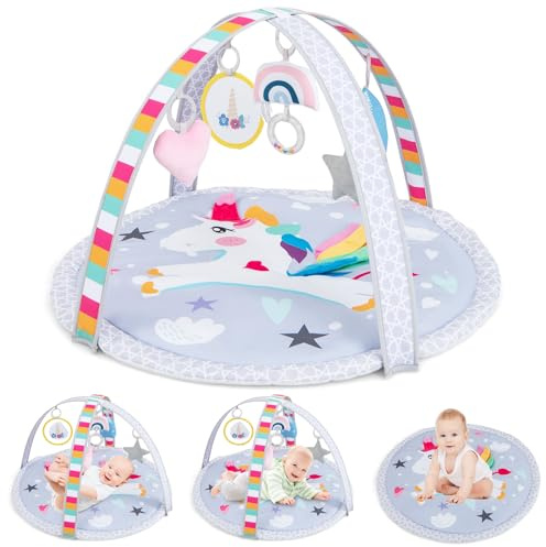 Maxmass Baby Activity Gym, 3-in-1 Infant Play Mat with 5 Detachable Hanging Toys, Jumbo Newborn Floor Playmat for 0-12 Months