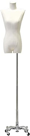 Weiblicher Schaufensterpuppen-Torso, Mobile Halbkörperfrauen-Kleiderform, höhenverstellbarer Universal-Radstand aus Metall, Schaufenster-Schaufensterpuppe ohne Kopf (Silber)