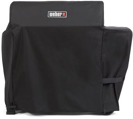 Weber Searwood XL 600 Pellet Grill Cover | Premium wetterbeständige, langlebige Outdoor-Grillabdeckung mit Befestigungsgurten, aus recyceltem Material, Grillschutz