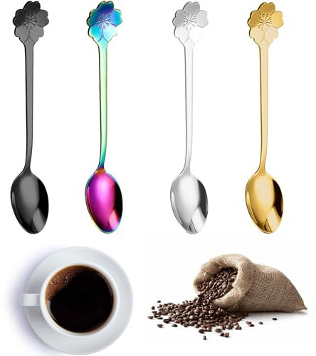 OHYER 4 Stück Teelöffel Mokkalöffel Espressolöffel Kuchenlöffel Kaffeelöffel aus Edelstahl Dessertlöffel Mini Teaspoons Kleine Löffel Eisteelöffel Dessertlöffel Müslilöffel Zuhause oder im Cafe (4)