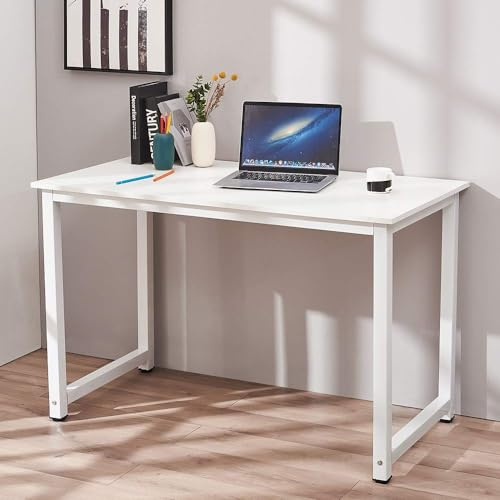 Panana Computer Desk 120x60cm Office Desk PC Laptop Writing Study Desk Metal Legs and Wood, Strong Frame, for Home Office Workstation (White)