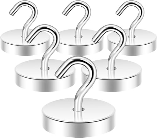 Neosmuk 4,5 kg + extra stark magnet med krok för kylskåp, kraftig kryssningskrok för tak, liten magnetisk hållare för skåpbil, verktyg (silver, 10-pack)