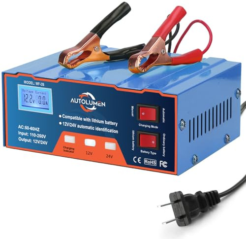 Cargador de batería de litio de 12 V 24 V con pantalla LCD para coche, camión, motocicleta, ATV
