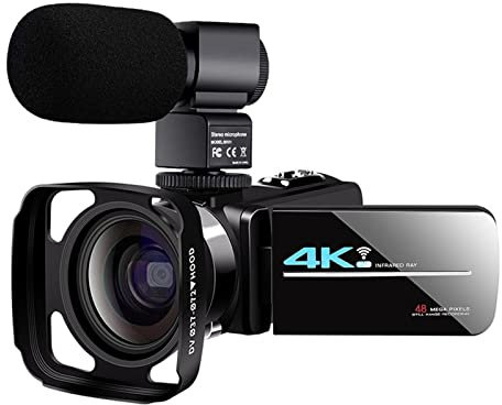 AUBEST Videocamera Videocamera 4K Videocamera Videocamera digitale Vlog Videocamere Touch screen da 3,0 pollici Visione notturna Telecamera Microfono esterno(No SD Card)