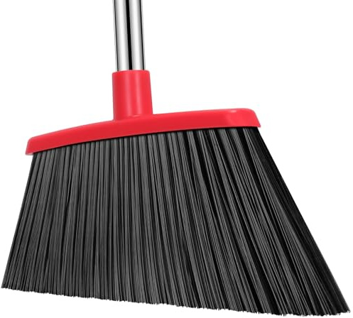 Heavy Duty Broom, 55 Inch Long Handle Outdoor Large Angle Brooms, Commercial Broom for Sweeping Indoor, for Home Garage Kitchen Office Courtyard Lobby Patio Lawn Concrete, Black Red