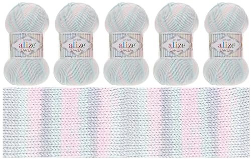 Alize Baby Best Batik Wolle 5 x 100g Antipilling Babywolle, Acryl Garn, Strickgarn zum Häkeln und Stricken Farbverlauf mehrfarbig Multicolor Strickwolle Häkelwolle (6623)