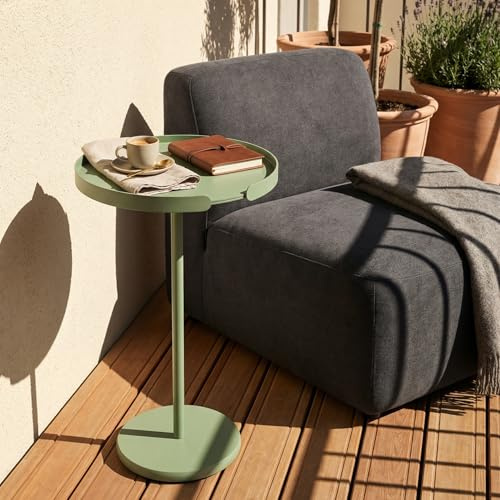 Beistelltisch Outdoor Aluminium wetterfest – OLLIE, runder Metalltisch, modern & stabil, für Balkon, Terrasse, Garten & Wohnzimmer, Couchtisch klein, Kaffeetisch Made in EU (Mint, 56.9cm)