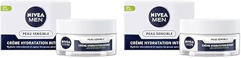 NIVEA MEN Crème hydratation intense Peau Sensible (1 x 50 ml), crème hydratante pour les hommes à la peau sensible et irritée, soin visage homme 0% alcool (Lot de 2)