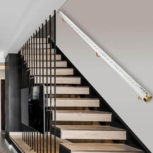 Clear Acrylic Handrail for Stairs ，Stairs Railing Indoor,- 3ft/4ft/5ft/6ft/8ft/10ft/12ft/14ft/20ft, Non-Slip Transparent Crystal Indoor Stair Handrails Complete Kit,gold(There are bubbles,380cm(12.5ft