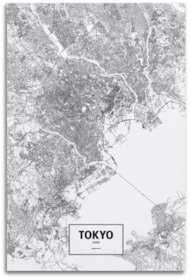Poster decorativo da parete con mappa della città di Tokyo, Giappone, stampa artistica moderna su tela, poster decorativo per la camera da letto, 60 x 90 cm