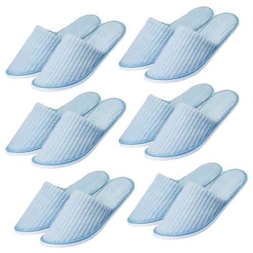 6/10/12 pairs Spa Slippers for Guests, Washable Reusable Disposable Slippers for Women Men, Jacquard Fleece Closed-Toe Design for Hotel, Bathroom, Bedroom, Wedding, Travel, SPA Bulk Slippers for Guest Use