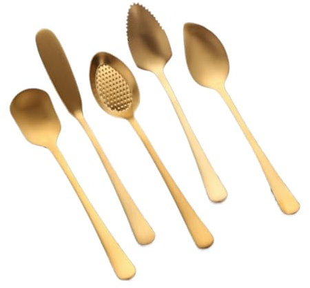 Hyuwdai Gold Stirring Teaspoons Stainless Steel Ice Cream Cake Dessert Scoop Butter Knife Mud Scraper Spoon Matte Party Cutlery 5 Pcs(5pcs Butter Knife)