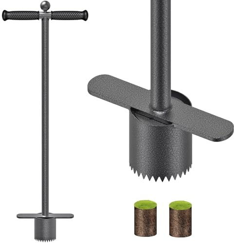 Dolibest Outil de Plantation à Bulbes, 91cm Transplanteuse Bulbes Manche Profondeur 9cm Profondeur Outil Jardinage pour Tulipes et Jonquilles Denture Tranchante avec Libération du Boudin par Poussée