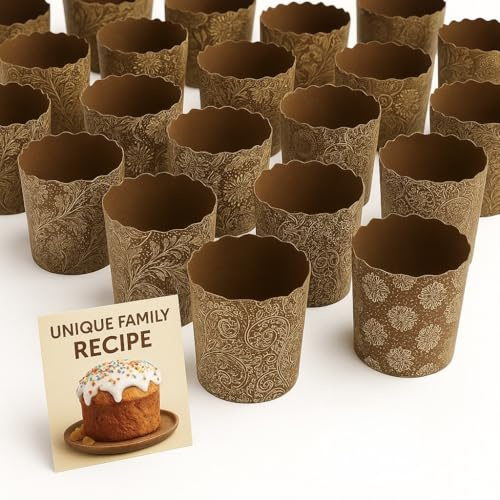 Moldes para hornear Kulich y Panettone de 8 onzas, paquete de 25 unidades, pequeñas formas de papel antiadherentes para pan de Pascua, 3.5 pulgadas de ancho x 3.4 pulgadas de alto, aptos para horno y