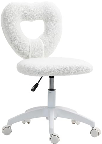 HOMCOM Homeoffice Stuhl Schreibtischstuhl aus Teddy-Fleece Drehstuhl Weiß | Höhenverstellbar, Schminkstuhl, Bürostuhl, Bis 120 kg Belastbar, Für Arbeitszimmer, Schlafzimmer