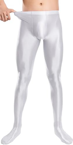 AIEOE Olio Lucido Legging per Gli Uomini Collant Lucidi A Vita Alta Leggings Stretti Olio Calze Lucide Collant Setosi Calze Lucide Pantaloni Calzini Elastico Collant, bianco, XXL