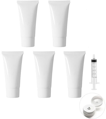 MORICOH 5 flaconi in plastica morbida bianca, contenitori ricaricabili con tappo a scatto, tubo comprimibile per crema, shampoo, lozioni, detergenti, gel doccia (30 ml)