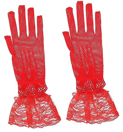 Holibanna 1paar Hochwertige Hochzeits-handschuhe Aus Spitze Mit Schleife Elegante Braut-accessoires Für Besondere Anlässe Wie Verlobung Tanz Oder Teeparty Rote Farbe Voller Griff