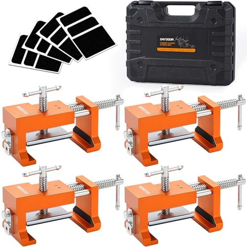 DAYDOOR Professional Cabinet Clamps 4 Pack, Heavy-Duty Cast Steel, Integrated Drill Guide & EVA Protection, Face Frame Alignment Tool for Cabinet Installation & Woodworking, Orange