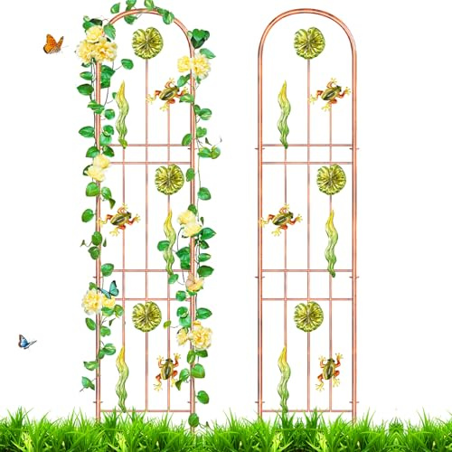 Rankgitter Metall, 2er Set Pflanzenstütze für Kletterpflanzen | Gartendeko Rosengitter Gartenzaun mit 35cm Erdspießen, Gemüse und Terrassendekoration im Außenbereich 151.5 x 28 cm