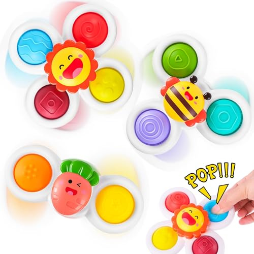 Muyohix Badleksaker För Baby 1-åring, 3-Pack Snurrande Leksaker Med Sugkoppar, Sensoriska Leksaker