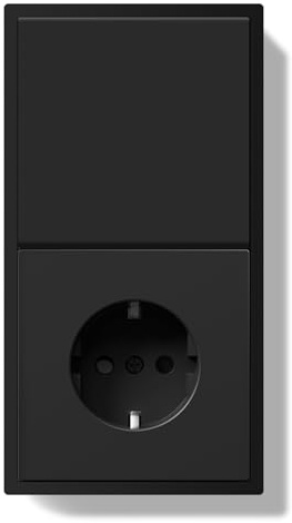 BSEEDLIFE Lichtschalter mit Steckdose, 1 Fach 2 Weg Doppelt Wandschalter mit PC Rahmen，80 * 150mm Unterputz Steckdose mit Lichtschalter，Einfache Montage，Schwarz