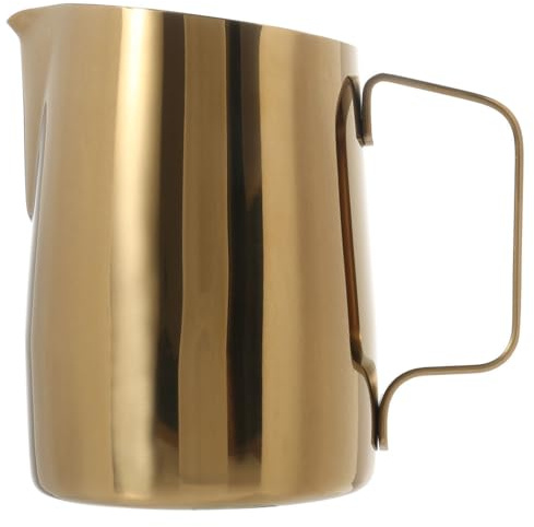 Milk Pitcher 14.2oz/420ml Espresso Steaming Pitcher Stainless Steel Milk Frother Jug for Latte Art (Gold)
