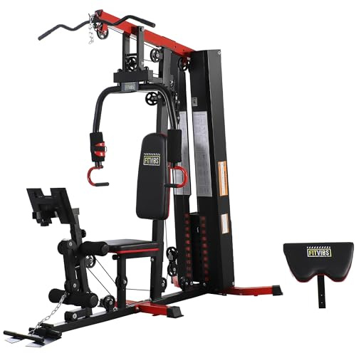 Fitvids Multifunctional Home Gym Equipment with 122.5 lbs Weight Stack, Full Body Workout Weight Machine, All-in-One Strength Training Exercise Equipment with Pulley System & Leg Press