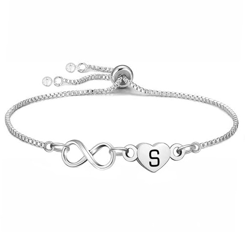 Yumioxa Großbuchstaben Unendlichkeit Buchstaben Armbänder Frauen Schmuck für Mädchen Geburtstag Weihnachten Thanksgiving Jahrestag Unendlichkeit Verstellbare Kette Armband Geschenk