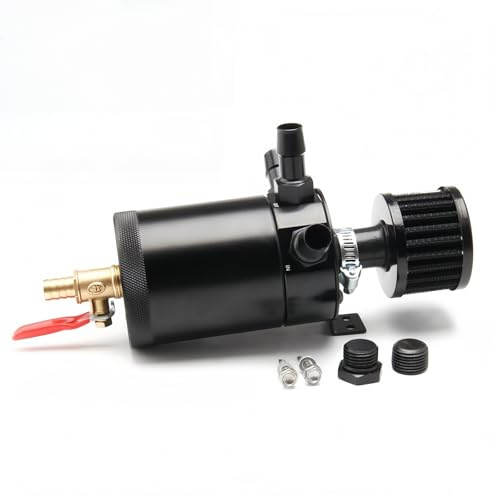 MiJunHD Oil Catch Can,Universal Aluminum 3-Port Engine Oil Catch Can Reservoir Tank with Breather Filter & Drain Valve