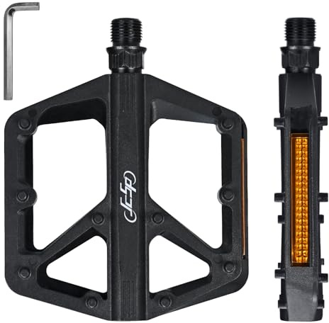 KOOOGEAR Pedali per bicicletta in fibra di nylon con riflettori, leggeri, 3 cuscinetti sigillati, antiscivolo 9/16 pollici, per bici da corsa, mountain e city bike