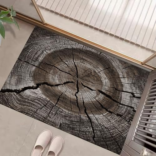 Baumstumpf Schmutzfangmatte Innen 40 X 60 cm, Holzstruktur Fußmatte Innen, rutschfeste Fußmatte Waschbar, Eingangsteppich, Sauberlaufmatte Saugstarke, Türmatte Für Eingang, Haustür (Braun)